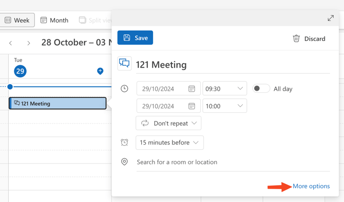 Creating a Teams Meeting for an existing event in Outlook 2