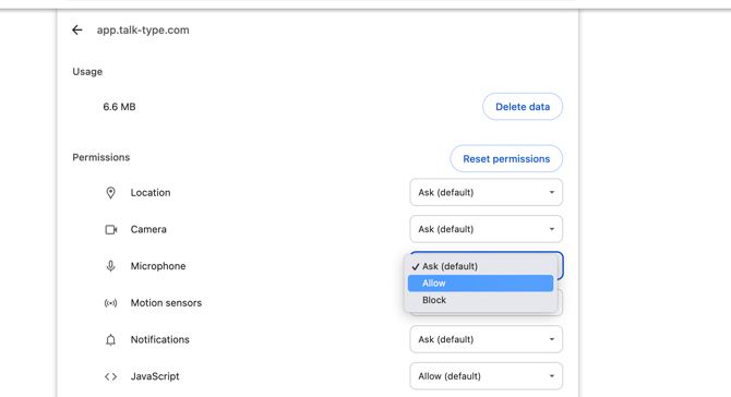 Fixing Google Chrome (Desktop) Microphone Permissions for TalkType