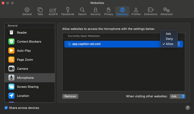 Fixing Safari (Desktop) Microphone Permissions