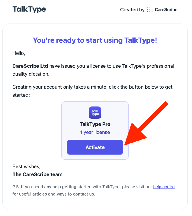 How to activate your new Talktype account 1