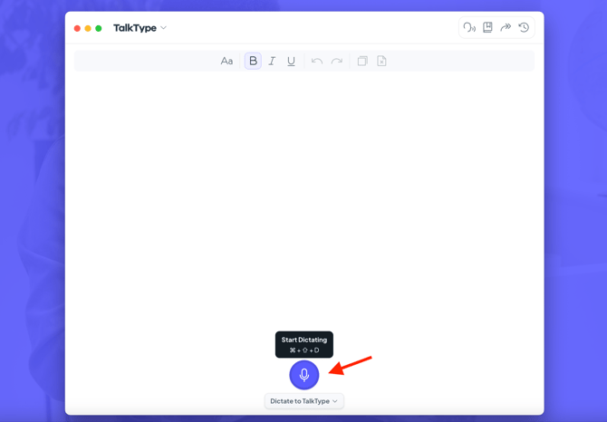 How to dictate your first document within TalkType