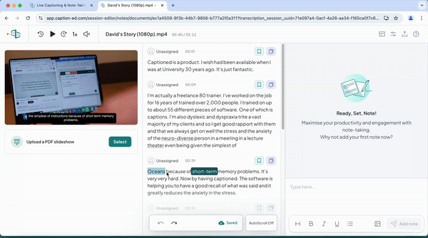 How to undo and redo edited parts of the transcript.