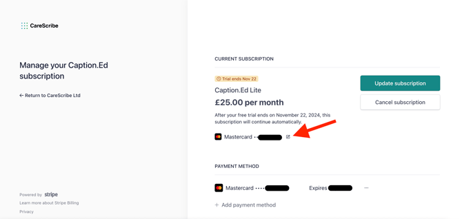 How to update your card details 2