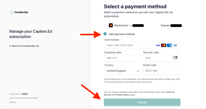 How to update your card details 3