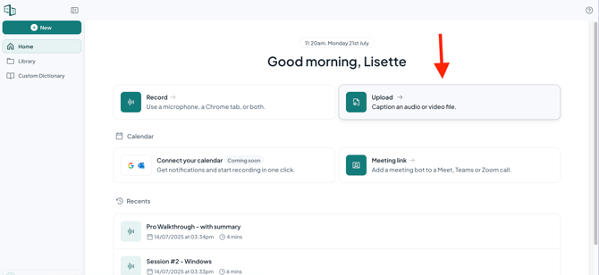How to upload media to be transcribed