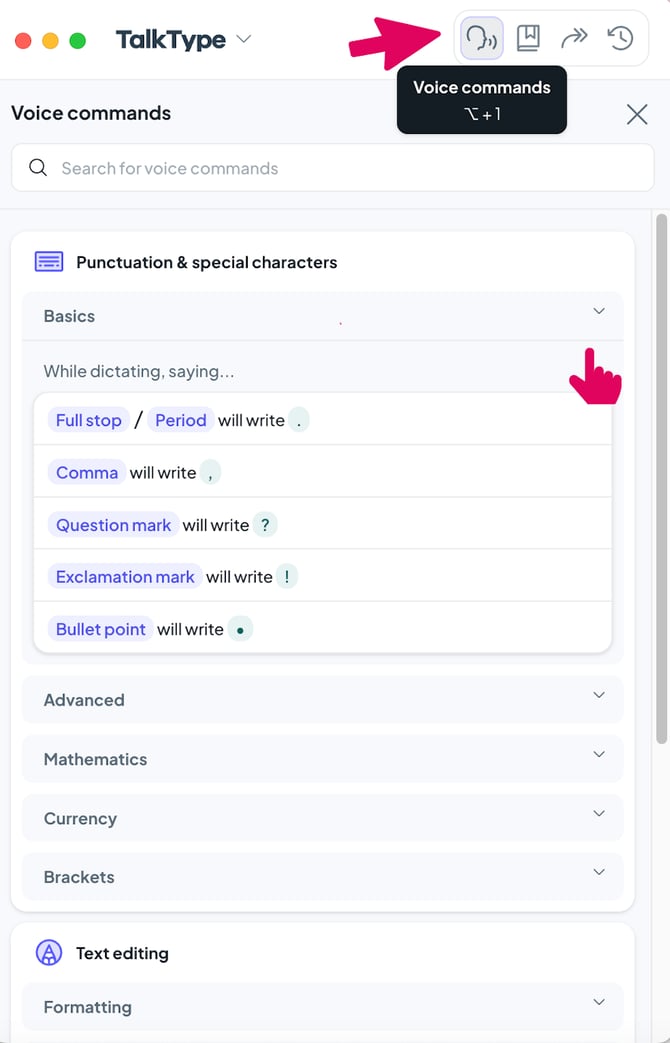 How to use punctuation commands