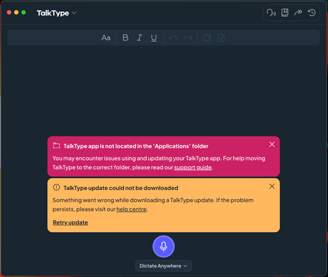 What to do if TalkType has not downloaded properly